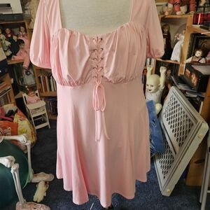 Hot Topic Pink Mini Dress with Lace-Up Bust